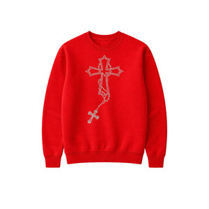 Trendy men Oversized Sweatshirt Red Rhinestone Design <b>Cross</b> Sign logo Long Sleeve Casual Street Style <b>Top</b> Quality Sweatshirts - Product Image 2