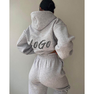 OEM Customized Logo 2 Pieces Outfit Fleece Sweatsuit Sweatpants Sportswear Hoodies Jogger <b>Set</b> Tracksuits for Women - Product Image 2