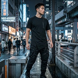 T-shirt technique sportif personnalisé pour homme FIFOSPORTS, noir mat, polyester/coton, séchage rapide, respirant, style streetwear asymétrique - Product Image 4