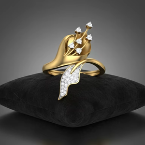 Elegante Anillo de Hoja Bifacial Dorado con Lirio de Cala, Joyería Fina para Ella, para Boda - Product Image 4