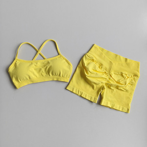 Ensemble de yoga 2 pièces pour femmes, nouveau modèle d'été, haut en nylon dos nageur, soutien-gorge de sport, leggings, pilates, fitness, athlétique, séchage rapide, sans couture - Product Image 3