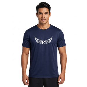Camiseta Casual de Manga Corta con Cuello Redondo para Hombre, de Algodón/Poliéster/Spandex, Teñida, Transpirable, Ecológica, de Secado Rápido, con Logotipo Frontal - Product Image 2