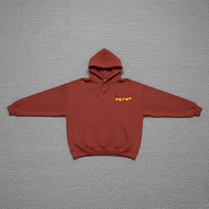เสื้อฮู้ดดี้โอเวอร์ไซส์สีแดง ผ้าฝ้าย 100% สำหรับผู้ชาย สวมใส่สบาย พิมพ์ลายโลโก้ด้านหน้า ดีไซน์กระเป๋าเสื้อ ฤดูใบไม้ร่วง ผลิตจากผ้าเฟรนช์เทอร์รี่ที่เป็นมิตรต่อสิ่งแวดล้อม - Product Image 1