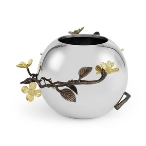 Jarrón de lujo Saleem International 2026 con diseño de granada, color plateado, de metal, con hoja de ginkgo marrón dorado - Product Image 6