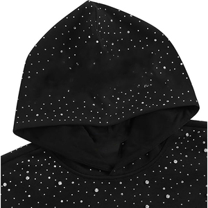 Sweat à capuche unisexe en molleton de coton épais avec strass, style streetwear, broderie de lettres en cristal et motif cœur - Product Image 4