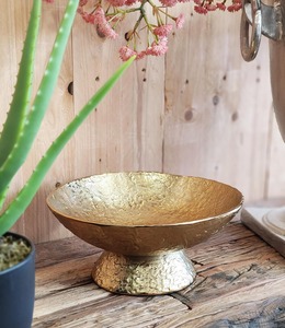 Plat de présentation moderne en aluminium coulé doré pour fleurs et fruits, sans BPA, bol de luxe texturé doré sur pied pour centre de table de fête - Product Image 2