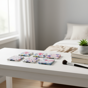 Specchio portatile quadrato da 6,3 cm con pittura a olio, specchio da toeletta per donne con design floreale colorato - Product Image 2