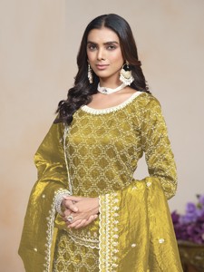 Salwar Kameez Moderne Semi-Cousu Brodé Or pour Fêtes, Mariages et Diwali - Product Image 3