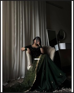 Green Festive Satin Evening Dress Handmade Empire Waistline A-Line Ball Gown Straight Shiny Pearls Flowers Feathers <b>Floor</b>-Length - Product Image 3