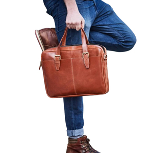 Bolso para Portátil de Cuero Genuino Premium, Suave, con Cierre de Cremallera |   Maletín Ejecutivo de Lujo Unisex |   Bolso de Mano Ligero para Oficina y Viajes - Product Image 2