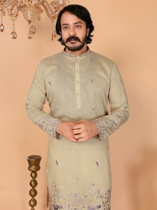 <b>Men's</b> Embroidered Kurta <b>Pajama</b> <b>Set</b> With Floral Work With Regular Fit Ankle-Length Traditional Wear For Festival Wear - Product Image 5