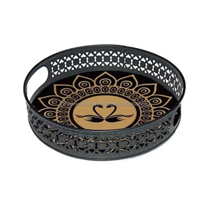 High Selling Printed Metal Serving Tray With Cutout Handles Elegant & Durable Perfect for Dining Kitchen Coffee And Tea Serving - Product Image 1