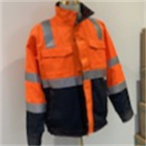Men's Hi Visibility Reflective Work <b>Jacket</b> Polyester Safety Coat with <b>Silver</b> Stripes and Button Front - Product Image 5