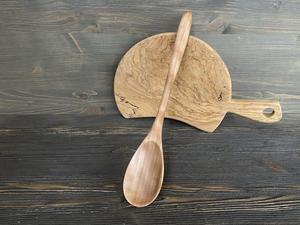 Cuillère de cuisine en bois écologique, en bois naturel, faite à la main, design classique, ustensile de cuisine, outil pour remuer, mélanger, servir, durable, pour la maison - Product Image 5