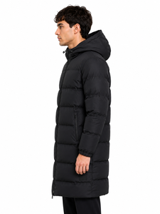 Men's Black Long Puffer <b>Jacket</b> Hooded Winter <b>Parka</b> Full Zip Quilted Down Style Coat Water Resistant Cold Weather Outerwear - Product Image 2