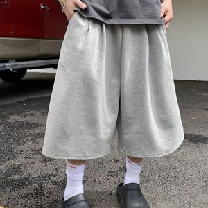 Men Solid 100% Cotton Canvas High Street Shorts Elastic Waist Casual Mid Length Plain Dyed Knitted Breathable Windproof Style - Product Image 1