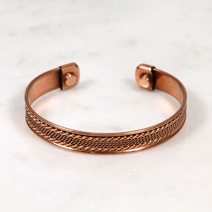 Bracelet manchette magnétique vintage en laiton et cuivre – Jonc tressé ajustable pour hommes et femmes – Bijou soulageant les douleurs arthritiques - Product Image 3