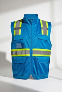Gilet de sécurité réfléchissant bleu avec panneaux en maille et plusieurs poches pour les travaux de construction et de circulation - Product Image 2