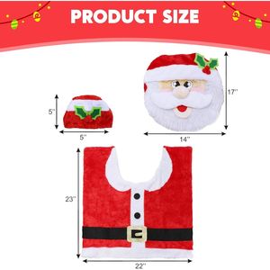 Ensemble de salle de bain de Noël 5 pièces pour décoration festive : Serviette Père Noël, Housse de siège de toilette, Tapis, Housse de réservoir, Housse de boîte à papier toilette - Product Image 1