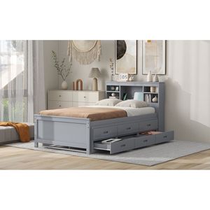 Cama Plataforma Tamaño Individual con Cabecera con Almacenamiento y Carga USB, Cama Nido con 3 Cajones en Gris, Cama Gris con Almacenamiento y Carga USB - Product Image 5