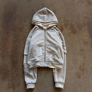 Unisex Minimal Full Zip <b>Hoodies</b> Double Layer Hood Clean Panel Construction Soft Heavyweight Fabric Relaxed Fit Cropped <b>Hoodies</b> - Product Image 2