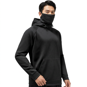 Men's <b>Black</b> Hooded <b>Sweatshirt</b> With Mask Design Quick Dry Knitted Polyester Casual Fit Regular Sleeve Autumn Wear - Product Image 4