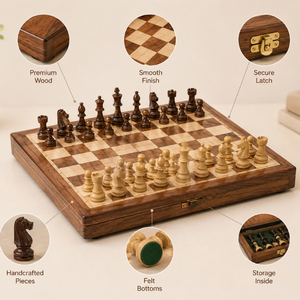Juego de Ajedrez de Madera de Lujo |   Tablero de Ajedrez Magnético Plegable con Almacenamiento, Juego de Estrategia Clásico Hecho a Mano para Adultos y Niños, Regalo de Viaje - Product Image 3