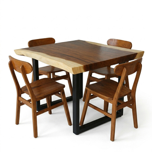 Juego de Comedor Dio de Estilo Minimalista de Lujo para Restaurante y Cafetería, Mesa de Madera Suar con 4 Sillas Ropan para Muebles Comerciales - Product Image 3