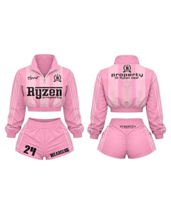 Ensemble de survêtement coupe-vent court personnalisé pour femme avec veste à quart de zip et short, vêtements de sport OEM sous marque privée - Product Image 3