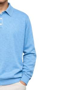 Sweat-shirt polo à manches longues pour homme, bleu ciel, décontracté, en mélange de coton, col pull, automne-hiver, vente en gros personnalisée - Product Image 3