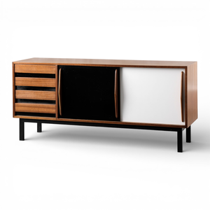 Aparador de Madera Maciza de Estilo Moderno de Mediados de Siglo, Mueble Buffet de 3 Puertas, Puertas Corredizas, Soporte para TV, Credenza, Gran Capacidad, Duradero, para Sala de Estar - Product Image 1