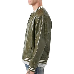 Premium Men's Genuine Leather Varsity Jacket Stand Collar <b>Winter</b> Streetwear Letterman Fashion Jacket - Product Image 4