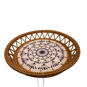 Bandeja redonda de ratán y cerámica tejida a mano de alta calidad, utensilio de diseño rústico para almacenamiento de frutas o accesorios - Product Image 3