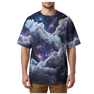 เสื้อยืดพิมพ์ลายกราฟิกกาแล็กซี่สำหรับผู้ชาย ทรงโอเวอร์ไซส์ สไตล์ลำลอง แฟชั่น - Product Image 2