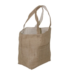 Jute Shopping <b>Bag</b> Cotton Grocery <b>Bag</b> Natural Eco Friendly Jute Cotton Raw Fabric Reversible Tote <b>Bag</b> for <b>Gift</b> - Product Image 2