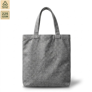 Sac fourre-tout en coton recyclé 225 GSM gris avec poignées courtes, logo personnalisé, sac de shopping promotionnel, fabricant en gros, OEM, ODM, exportateur - Product Image 1