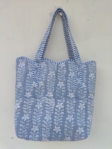 Custom Women's Tote <b>Bag</b> Cotton Fabric Elegant Floral Print Lightweight Quilted Zipper Closure Solid Color Washable Travel Daily - Product Image 3