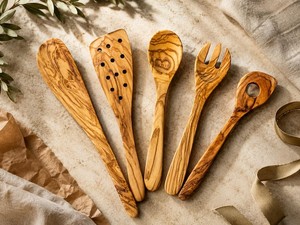 Juego de Utensilios de Cocina de Madera de Olivo, 5 Piezas, Cucharas de Cocina Hechas a Mano, Regalo Rústico para el Hogar, Regalo de Cocina para Cocineros - Product Image 5