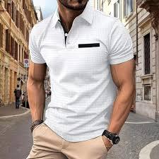 2026 New Design Men's <b>White</b> Slim Fit <b>Polo</b> Shirt Custom Logo Plaid Trim Collar Short Sleeve Breathable Cotton <b>Polo</b> - Product Image 2