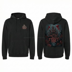 Sudadera con Capucha Negra Premium para Hombre, Diseño Gráfico Personalizado de Castillo Submarino, Lavado Vintage, Estilo Oversize, Fabricante de Ropa Urbana de Alta Calidad - Product Image 1