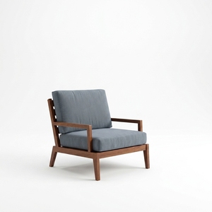 Fauteuil de salon en teck massif avec coussin gris, fauteuil d'appoint artisanal, mobilier moderne - Product Image 1