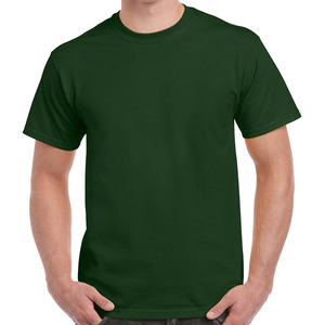 Camiseta de Algodón de Manga Corta con Cuello Redondo para Hombre, Color Verde Oscuro Sólido, Corte Regular, Estilo Casual, Tejido de Punto Liso, Diseño Sencillo - Product Image 1