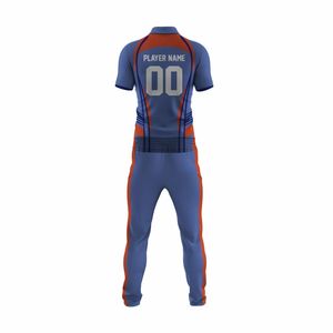 Custom Sublimated Cricket Uniform Set Blue Red Team Name Player Number Moisture Wicking <b>Athletic</b> Fit Unisex Adults All Seasons - Product Image 3