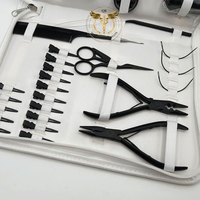 Kit de démarrage complet pour extensions de cheveux – Ensemble d'outils à micro-anneaux avec pinces, perles, fils, clips et ciseaux pour usage professionnel en salon