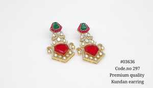 Pendientes de Oro Laminado con Moissanita Kundan 03636, Pendientes Colgantes con Doble Piedra para Mujer, Joyería de Boda - Product Image 4