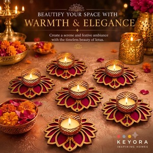 Lotus Flower <b>Tea</b> Light Candle Holder Wooden Rangoli Diwali Christmas Wedding Home <b>Party</b> Table <b>Decoration</b> Eco-Friendly Durable - Product Image 1