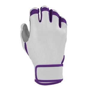 Guantes de bateo blancos con ribete morado y cierre de velcro acolchado para entrenamiento, unisex, para adultos - Product Image 3