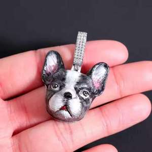 Pendentif Breloque Bouledogue Français Iced Out pour Hommes, en Argent, avec Moissanite, Bijou Hip Hop Visage de Chien - Product Image 1