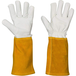 Guantes de soldadura TIG de cuero vacuno resistente al calor, ignífugos, con puño largo de seguridad, para soldador. - Product Image 1