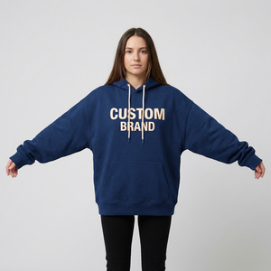 Sweat à capuche épais personnalisé pour femme en molleton brossé avec patch tissé personnalisé, teinture vintage et poignets côtelés - Product Image 4